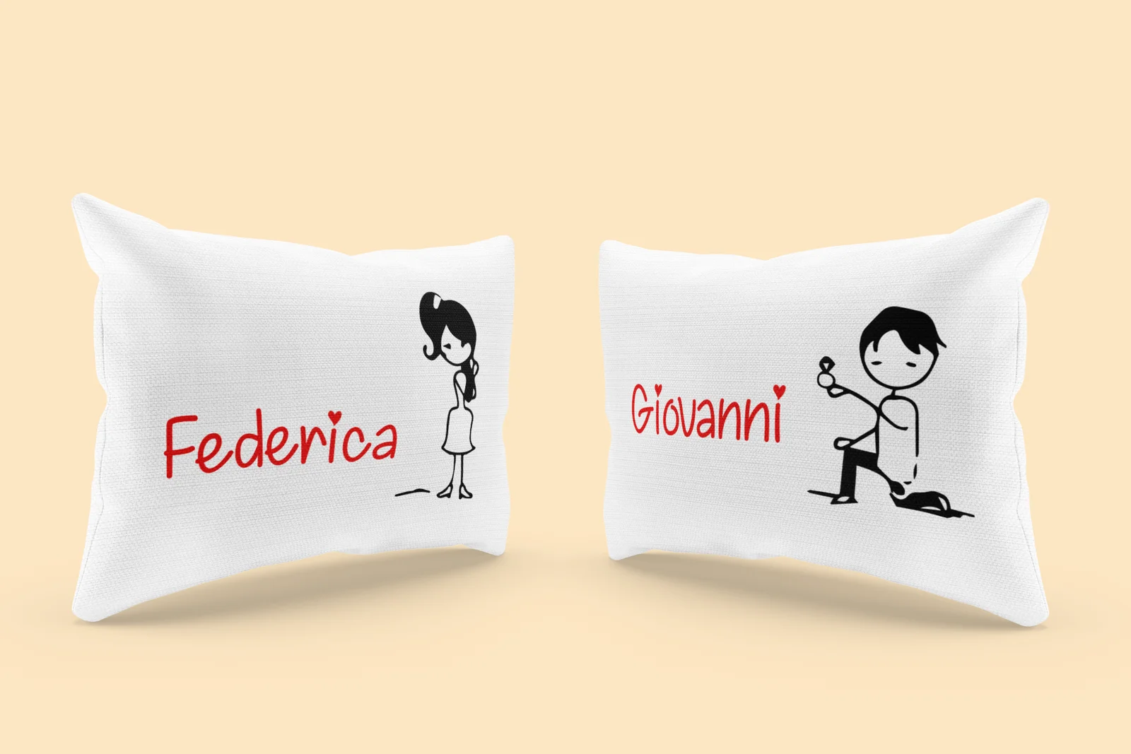 Coppia federe divertenti PERSONALIZZABILI nome matrimoniali disegno amore Regalo Natale Compleanno SanValentino - immagine 2