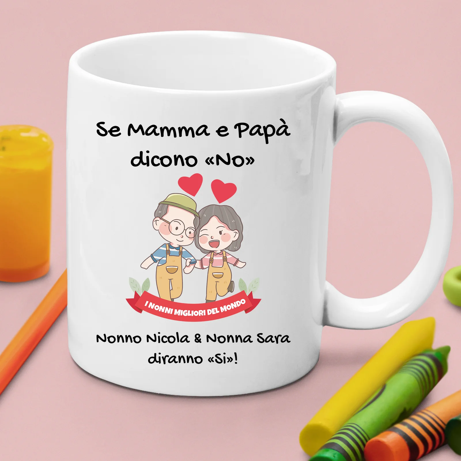 Tazza Nonno Nonna neonato PERSONALIZZABILE Se mamma e papà dicono no, nonno e nonna diranno sì Mug 11OZ - immagine 3