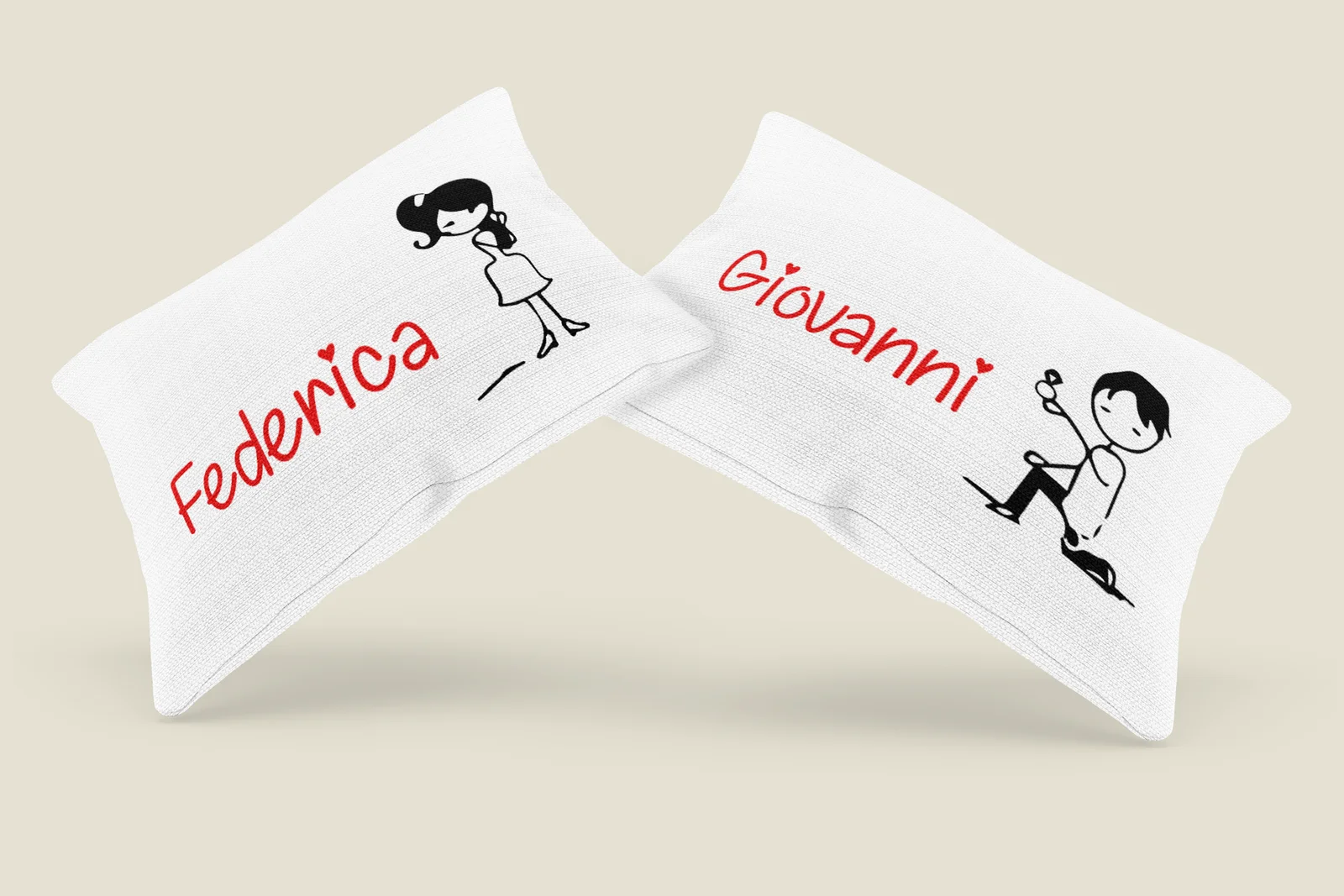 Coppia federe divertenti PERSONALIZZABILI nome matrimoniali disegno amore Regalo Natale Compleanno SanValentino - immagine 3