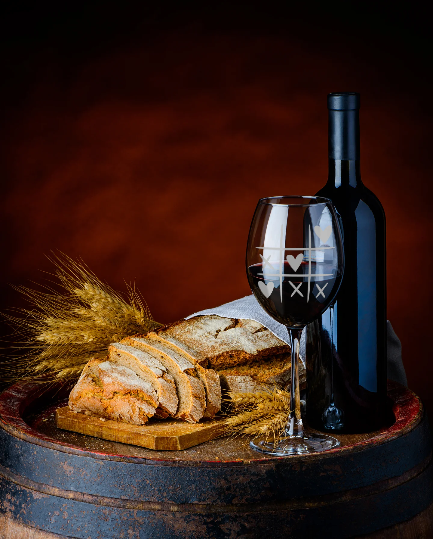 Calice SanValentino Vino Tris Cuori Matrimonio Fidanzamento Amore Auguri 500 ml - immagine 5