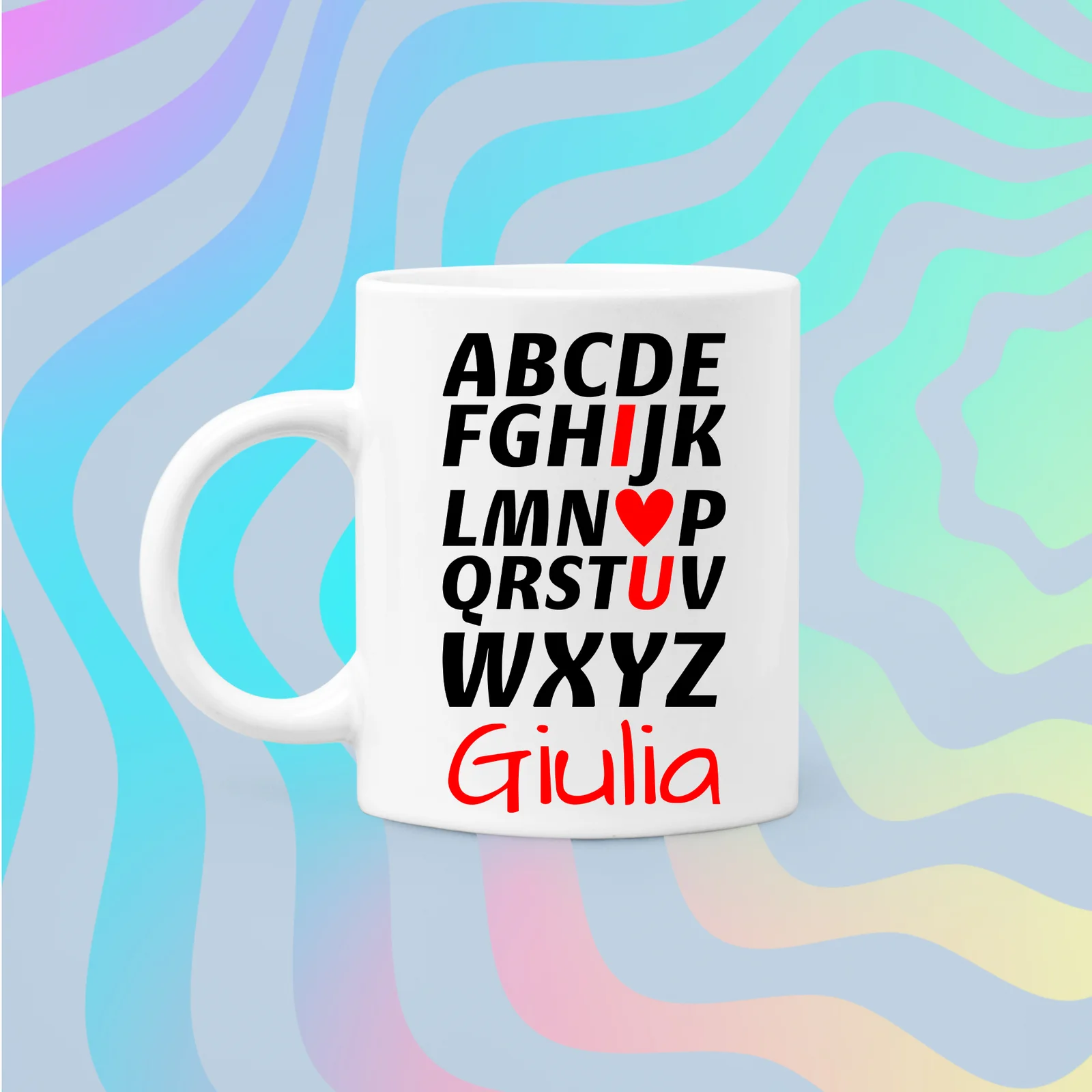 Coppia Tazze Sanvalentino Personalizzabile Alfabeto I love you Personalizza con Nome Amore Innamorati Fidanzati Regalo Lui e Lei Mug 11 Oz - immagine 5