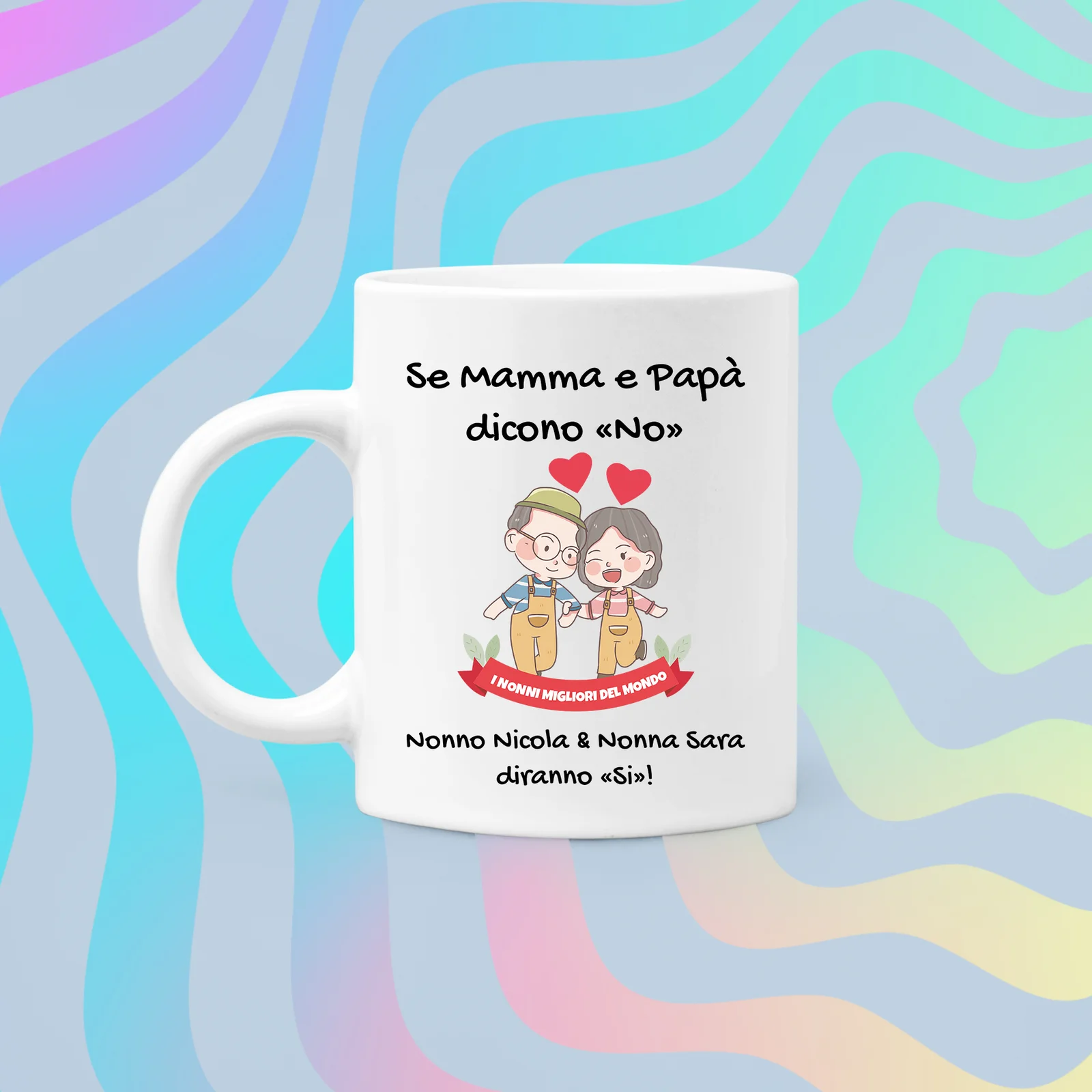 Tazza Nonno Nonna neonato PERSONALIZZABILE Se mamma e papà dicono no, nonno e nonna diranno sì Mug 11OZ - immagine 4