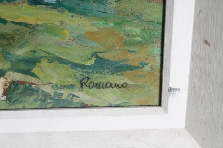 Antico dipinto olio su tela raffigurante Paesaggio – F. Romano – XIX secolo - immagine 7