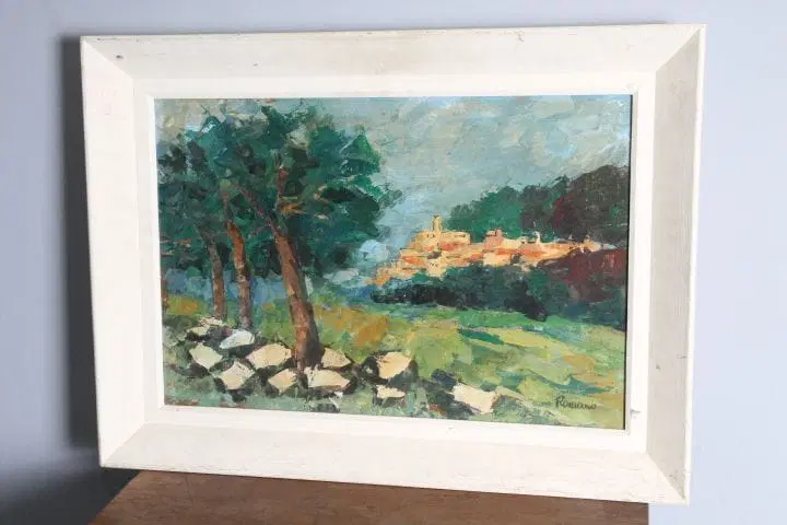 Antico dipinto olio su tela raffigurante Paesaggio – F. Romano – XIX secolo - immagine 6