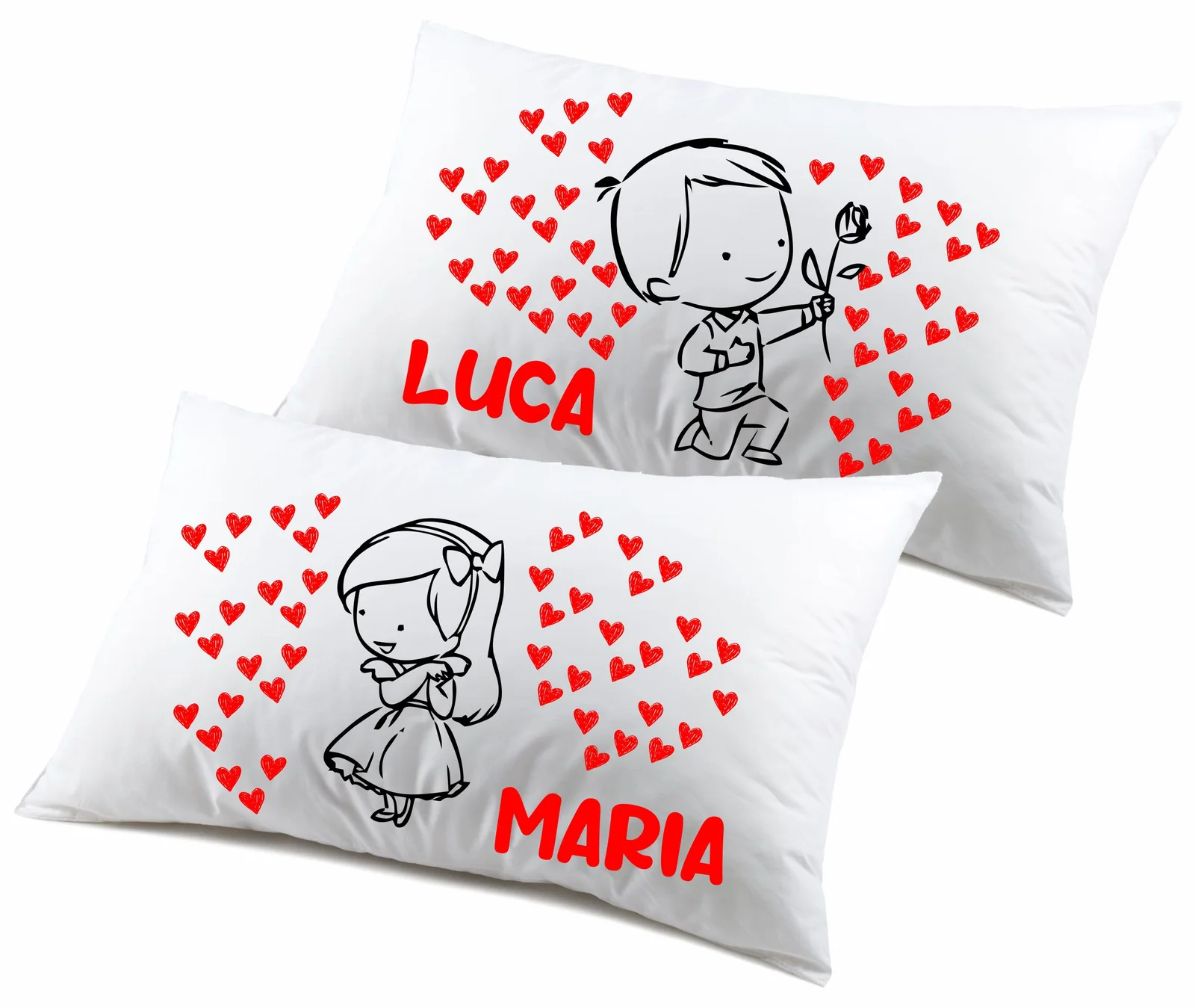Coppia Federe PERSONALIZZABILI con nome SanValentino Matrimoniali Cartoon Couple Love Innamorati Idea regalo Lui Lei