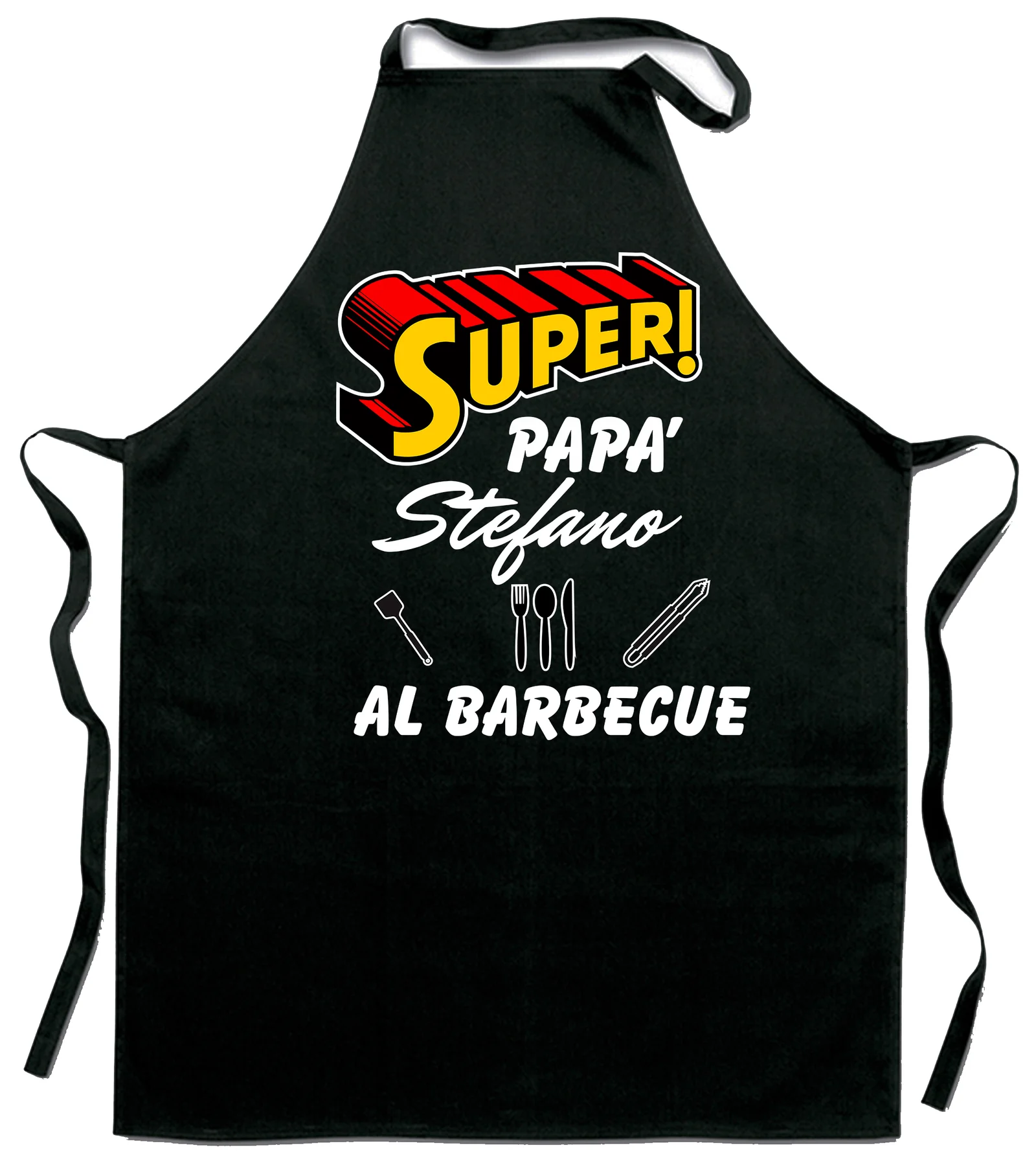 Grembiule da cucina personalizzabile con nome super papà Stefano al barbecue