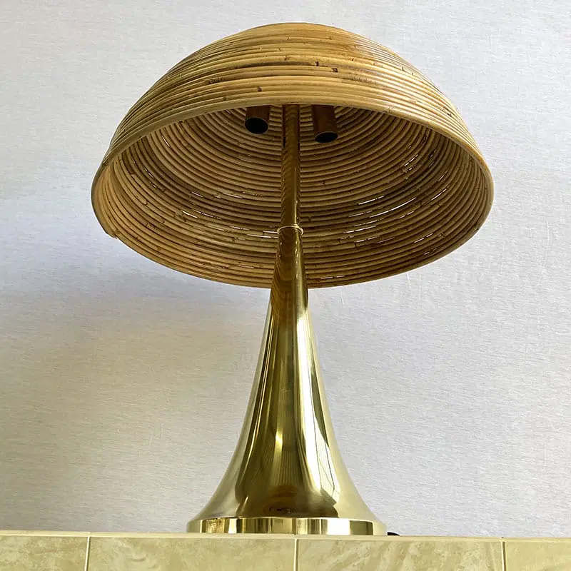 Coppia di lampade da tavolo in ottone lucido e diffusore in bambù – XX secolo I-0083 - immagine 5