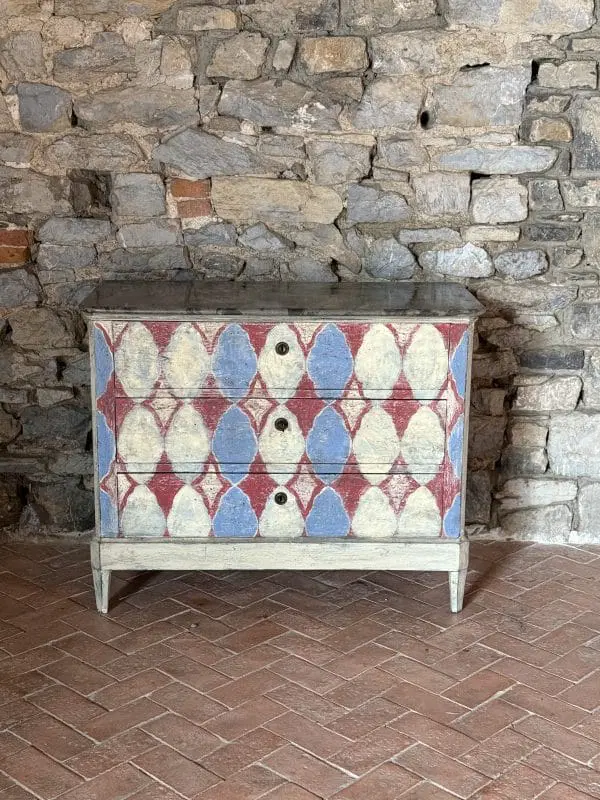 19th century napoleon III chest of drawers enhanced with pretty colorful patterns
