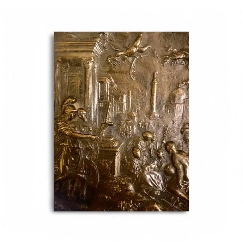 Alzata in bronzo decorata a bassorilievo. Francia, secolo XIX - immagine 5