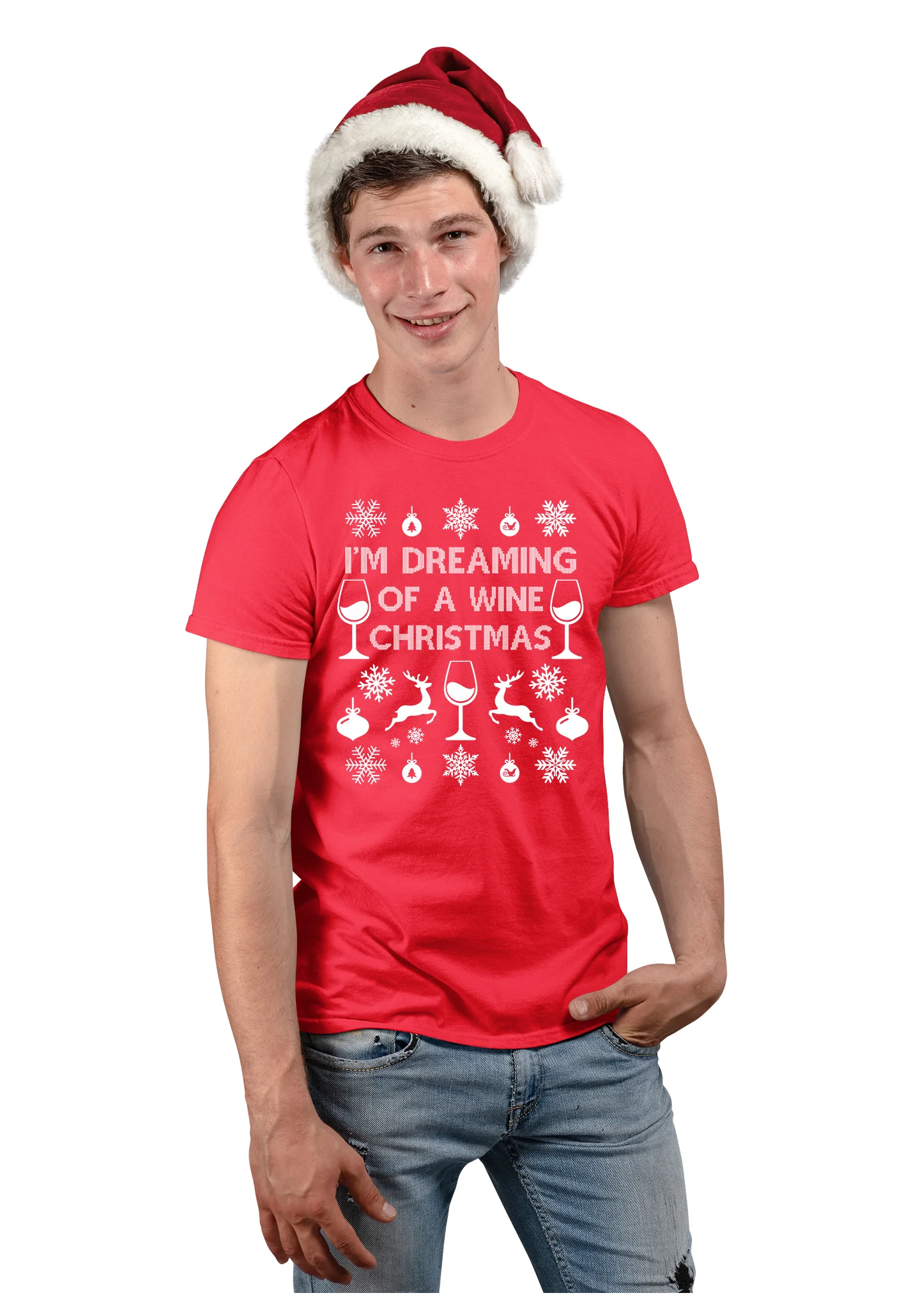 Maglietta Natale Uomo Natalizia I’m dreaming of a wine Christmas – Tema Natalizio – Regalo di Natale – t-Shirt Divertente – Idea Regalo Natale