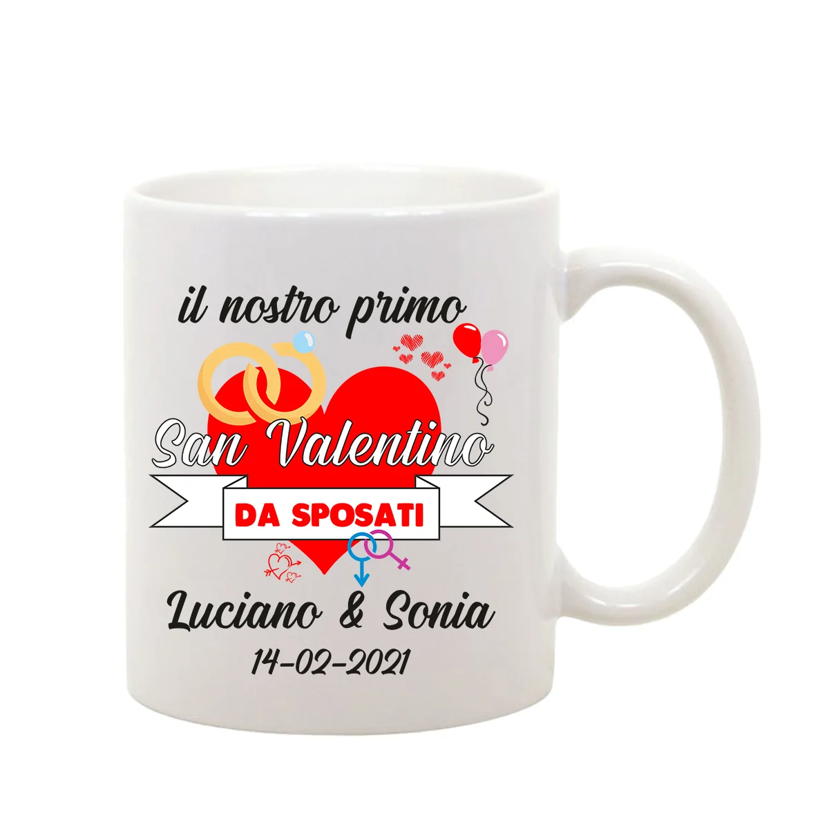 Tazza Mug SanValentino Regalo Fidanzati Innamorati Il nostro primo SanValentino da sposati PERSONALIZZA NOME E DATA