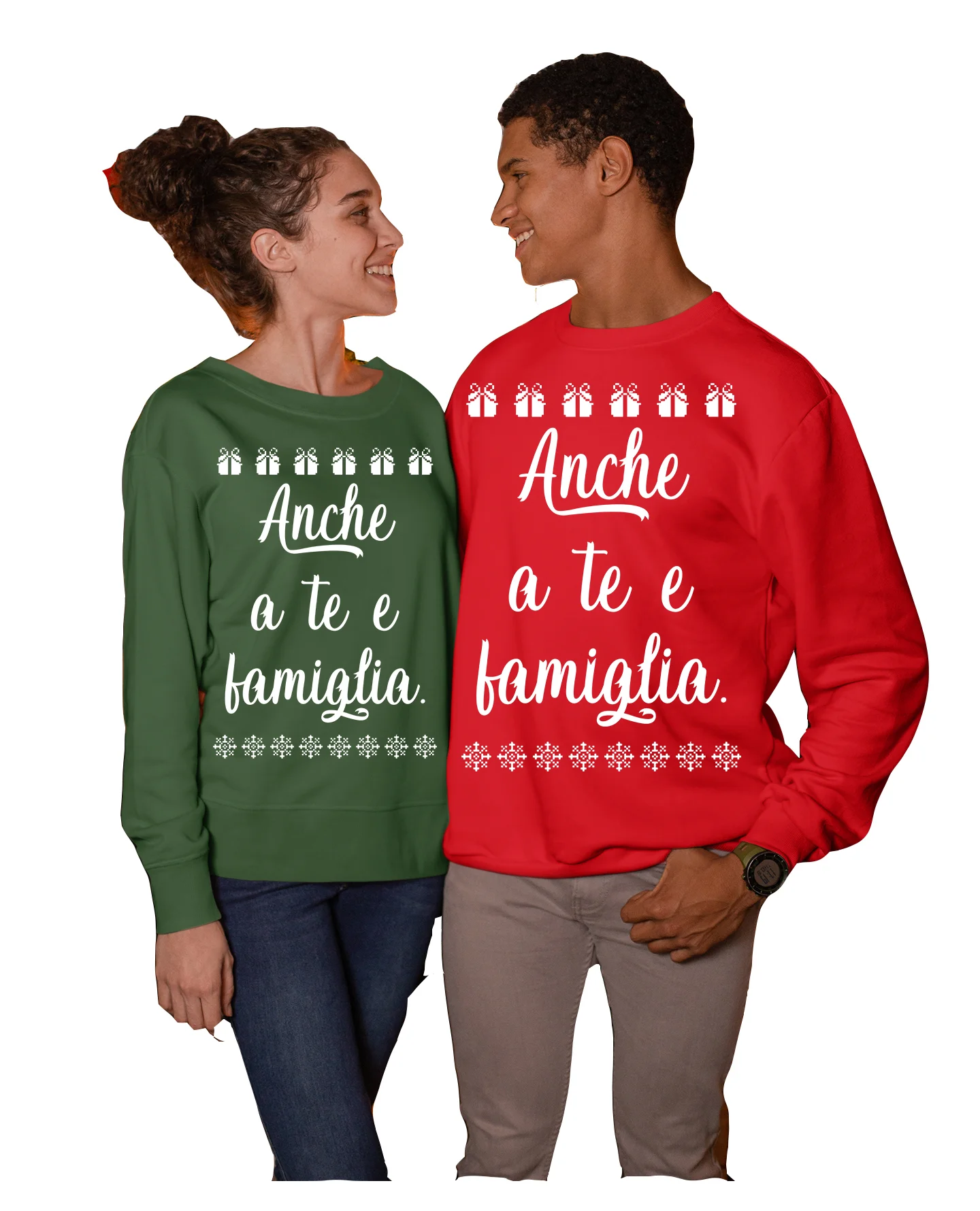 Coppia di Felpe Girocollo divertente Natale Natalizie lui e lei anche a te e famiglia – idea regalo natale Unisex - immagine 2