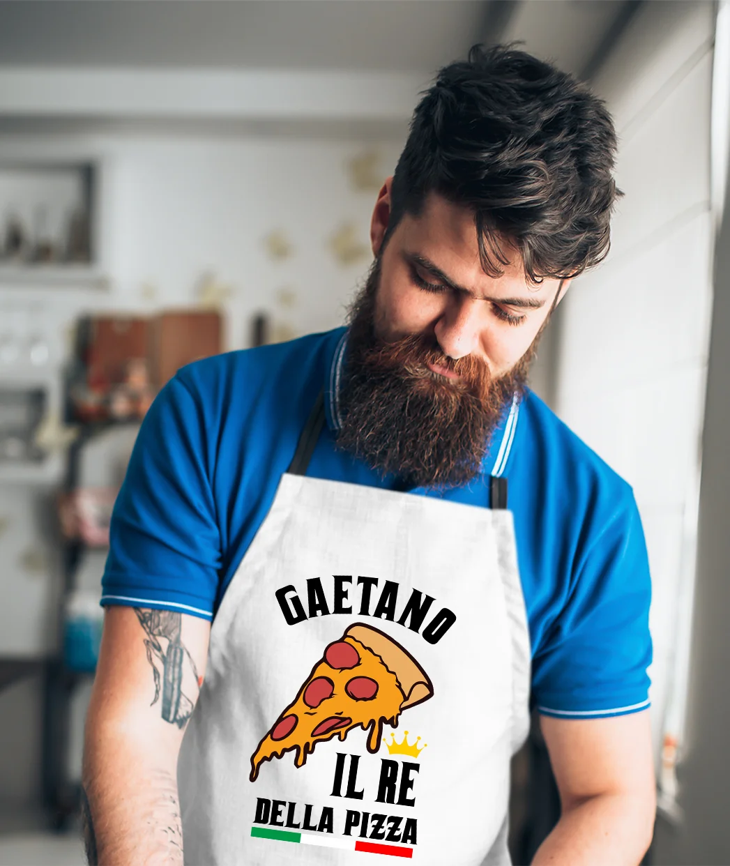 Grembiule da cucina divertenti PERSONALIZZABILE CON NOME Il Re della Pizza Idea Regalo BBQ Barbecue Serial Griller Birra Chef Cuoco - immagine 3