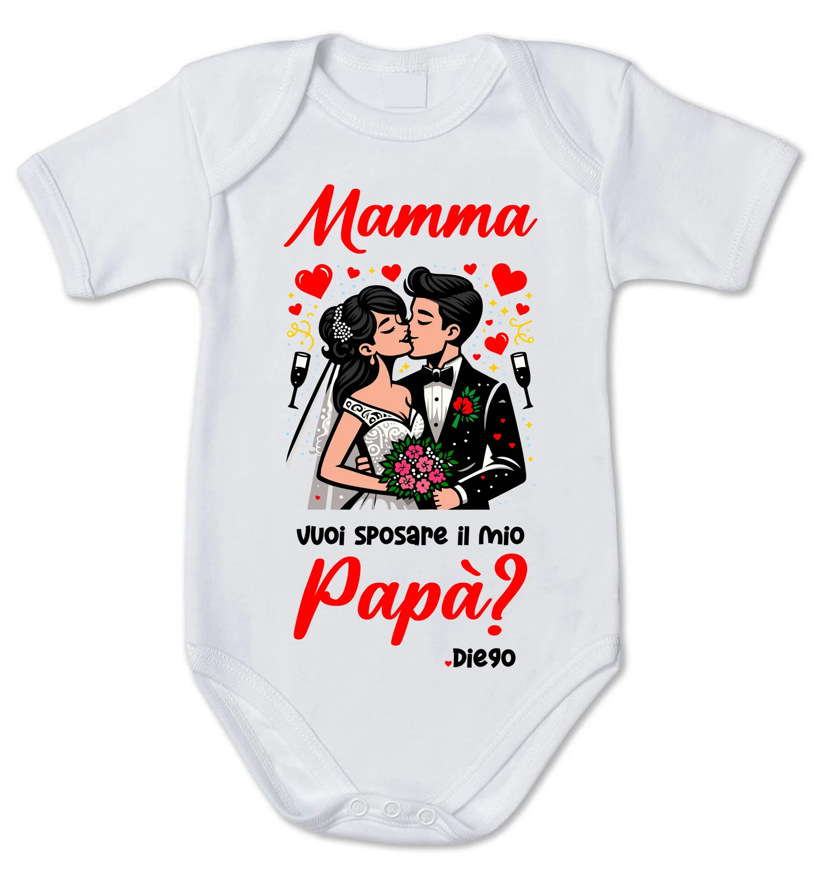 Body neonato PERSONALIZZABILE Mamma vuoi sposare il mio Papà? in cotone