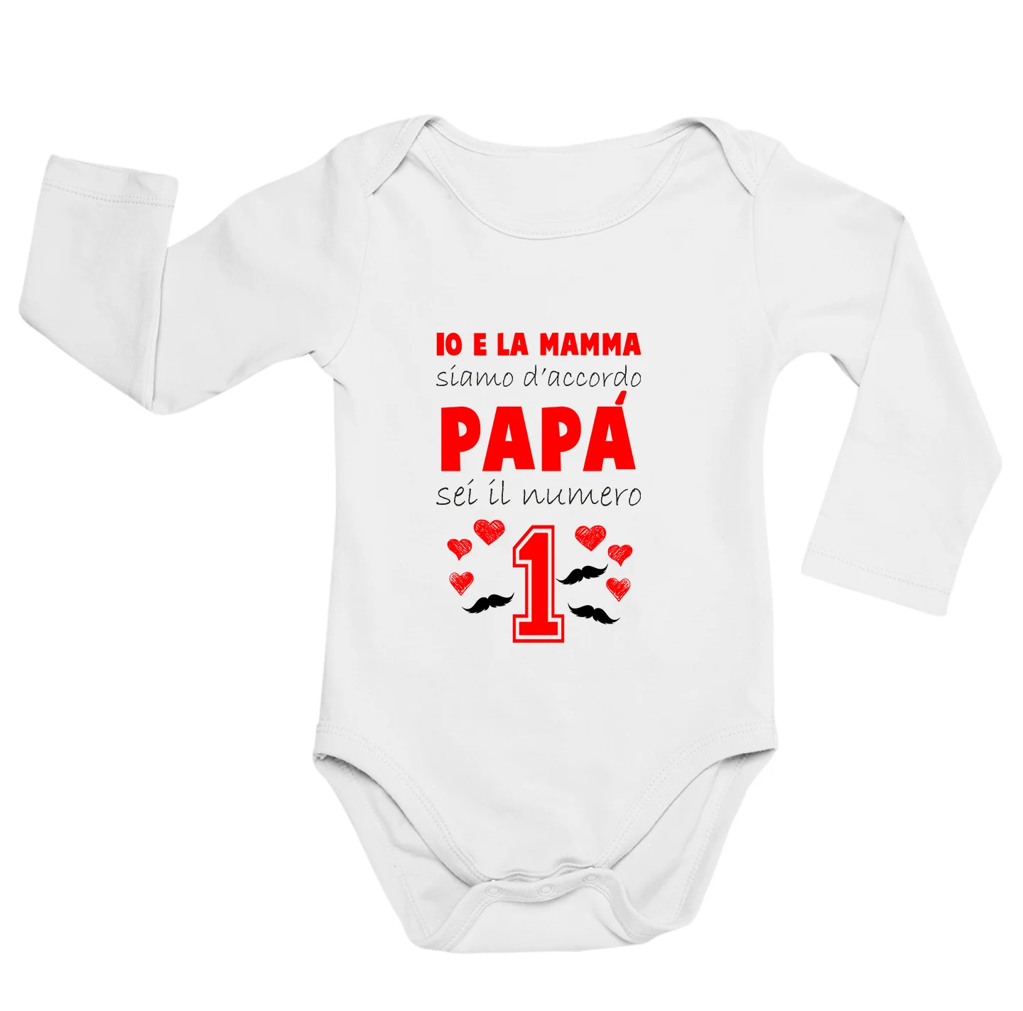 Body neonato manica lunga Regalo Festa del Papà Body papà neonato divertenti io e la mamma siamo d’accordo: papà sei il numero 1