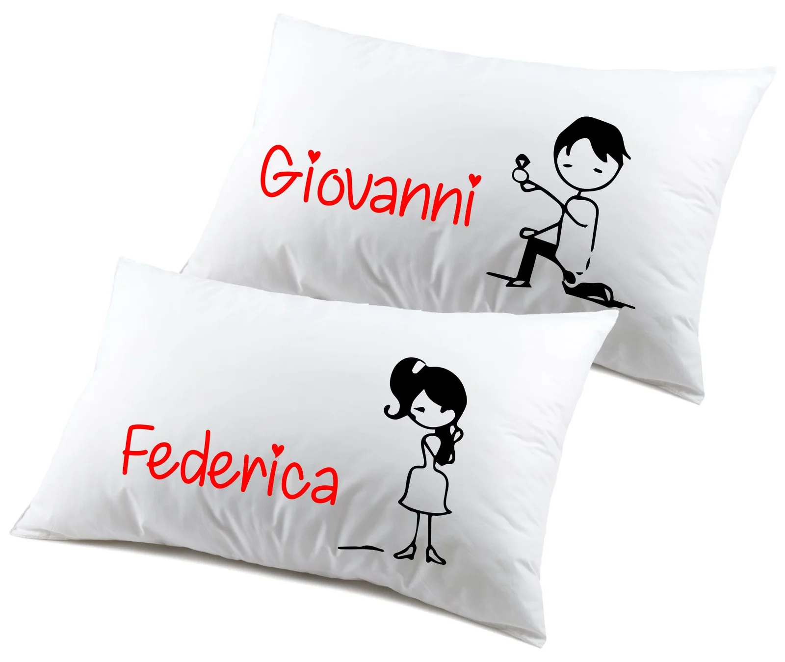 Coppia federe divertenti PERSONALIZZABILI nome matrimoniali disegno amore Regalo Natale Compleanno SanValentino