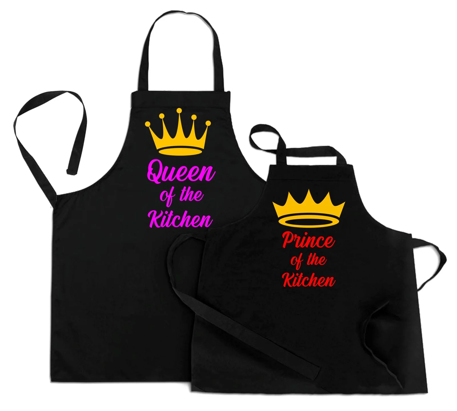 Coppia Grembiuli cucina divertenti Mamma Figlio Festa della Mamma Queen Prince of the Kitchen Idea Regalo Mamma - immagine 2