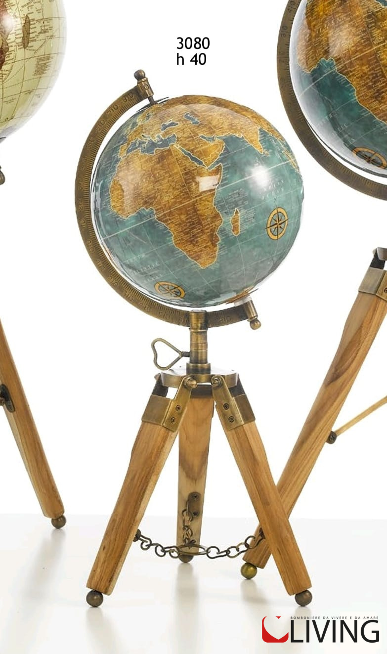 Mappamondo con cavalletto legno globo turchese
