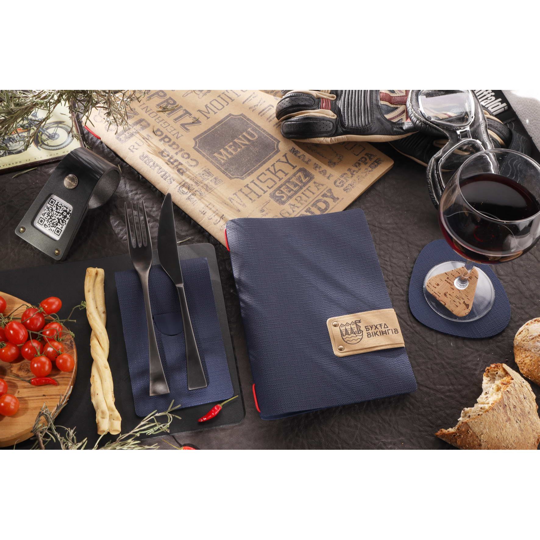 Porta menu juta blu etichetta patch a5 solo elastico - immagine 4