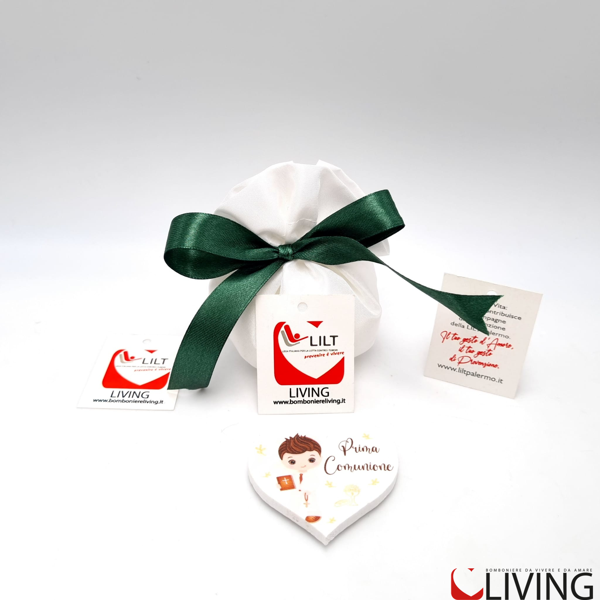 Bomboniera linea solidale LILT-LIVING sacchetto con bimbo comunione - immagine 2